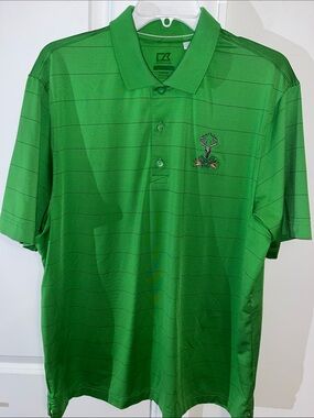 Green Stripe 100% Poly Tobacco Road Pinehurst Area Golf polo shirt L Cutter Buck
